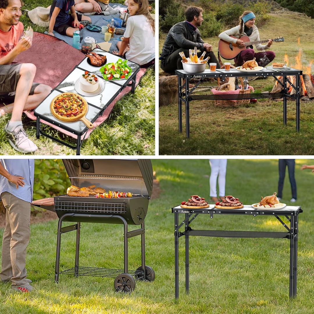 Anbte Campingtisch Klappbar 88x40cm Aluminium Rahmen 3 Höhenverstellbar 26/48/70cm Picknicktisch mit