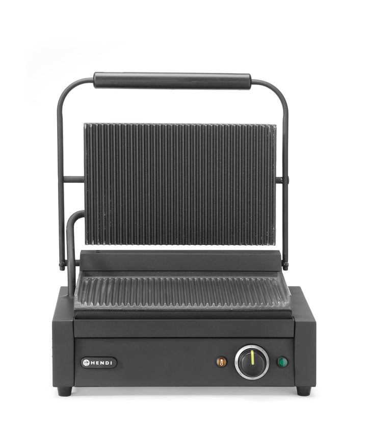 HENDI Kontaktgrill, Panini, gerillte Ausführung, inkl. Grillreinigungsbürste, Temperatur bis 300°C r