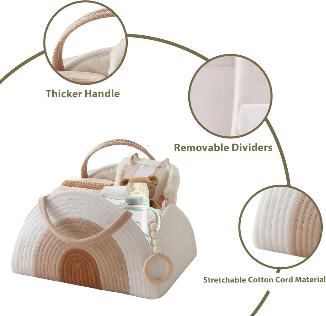 WIYETY Baby Wickeltisch Organizer Korb: Baumwollgewebt Wickel Organizer mit Griffen, Handlicher Wick