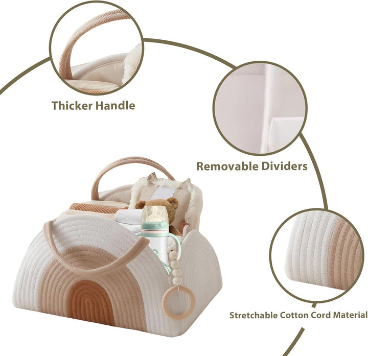WIYETY Baby Wickeltisch Organizer Korb: Baumwollgewebt Wickel Organizer mit Griffen, Handlicher Wick