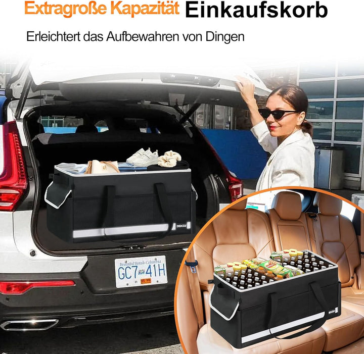 48L Einkaufskorb Faltbar mit Leuchtstreifen – Korb Einkaufen mit Verstärktem Boden – Einkaufstasche