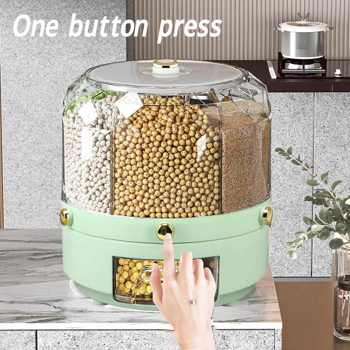 Drehbare Körner Aufbewahrungsbox, 6 Gitter, 6 kg, 360 Grad drehbarer Reisspender für Reis, Bohnen, G