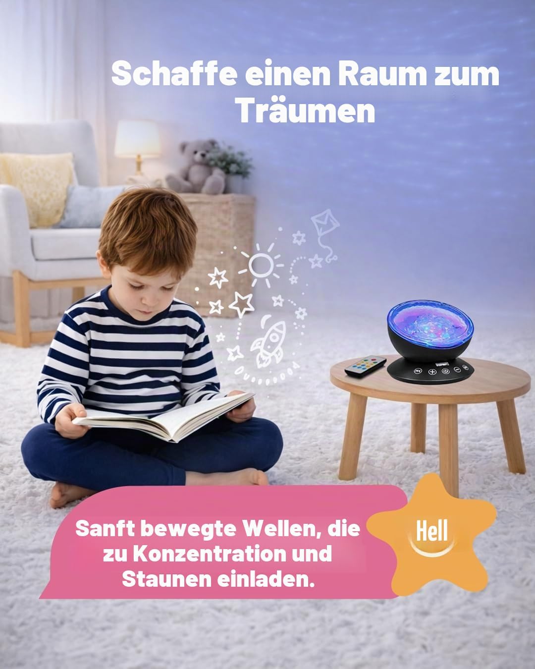 Bright Autism Beruhigende sensorische Meereslampe – Schwarz (schwarz) Nachtlicht-Projektor für Kinde