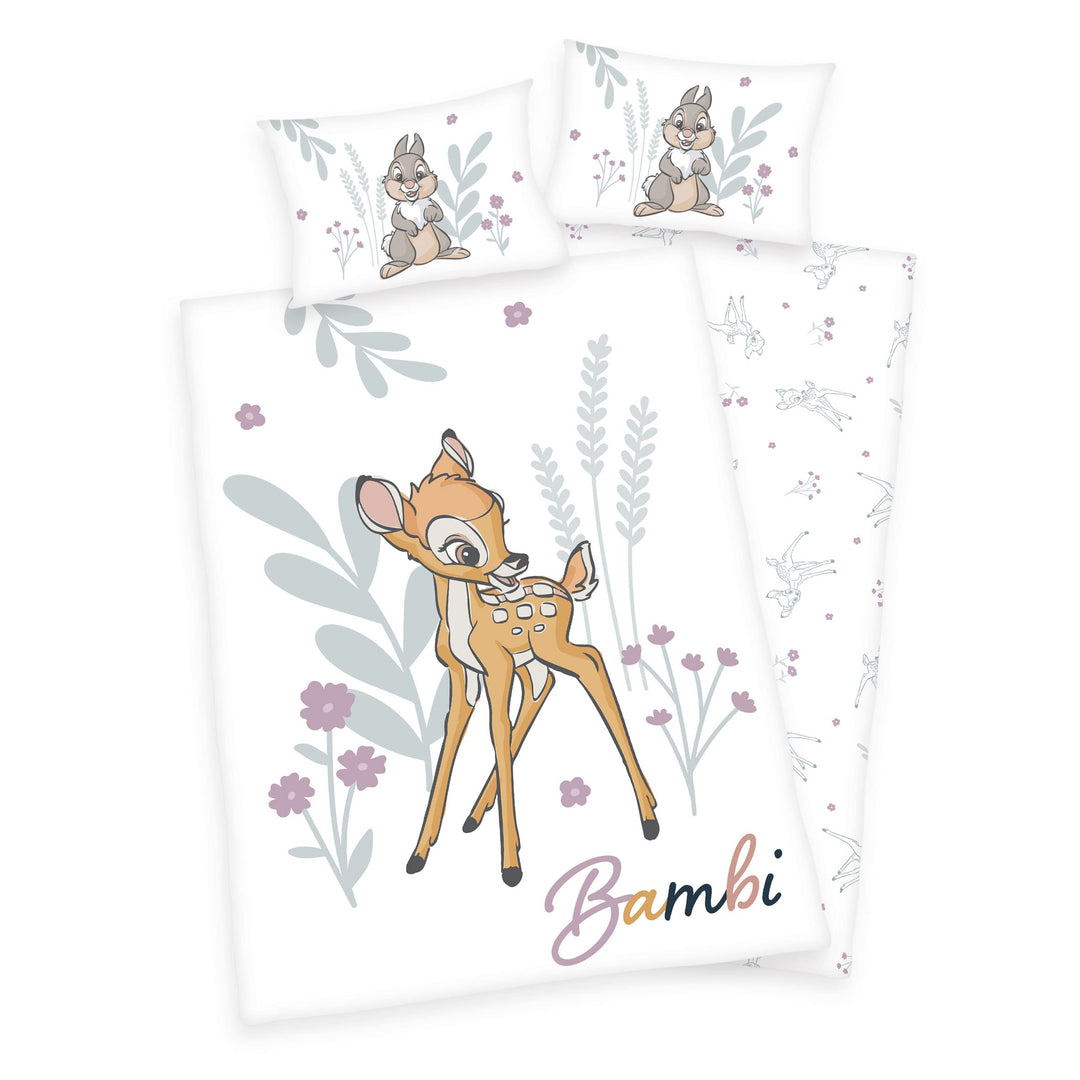 Arle-Living 3 TLG. Baby/Kinder Bettwäsche Motiv: Bambi - renforcé 100x135 cm + 40x60 cm + 1 Spannbet