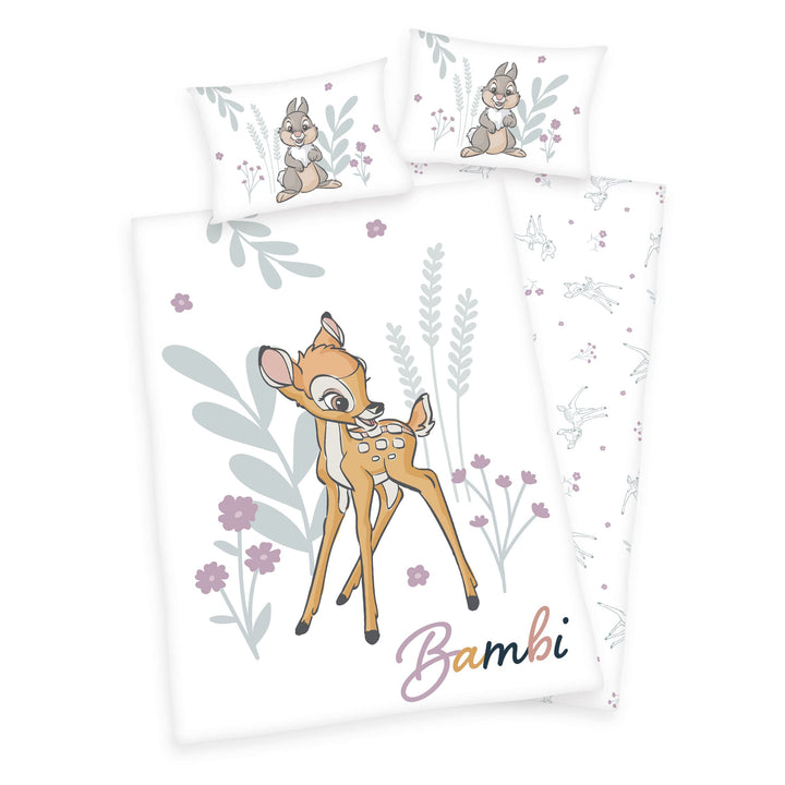 Arle-Living 3 TLG. Baby/Kinder Bettwäsche Motiv: Bambi - renforcé 100x135 cm + 40x60 cm + 1 Spannbet