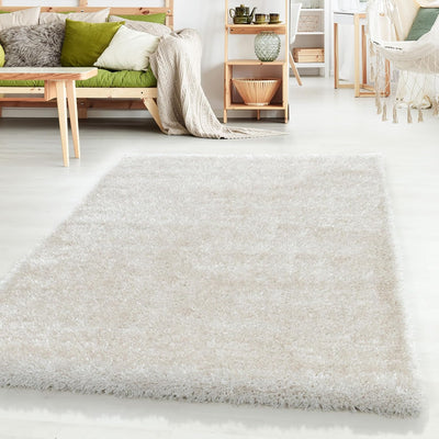 HomebyHome Shaggy Teppich Läufer Flur 60x110 cm - 50 mm Florhöhe Hochflor Wohnzimmerteppich Natur Ex