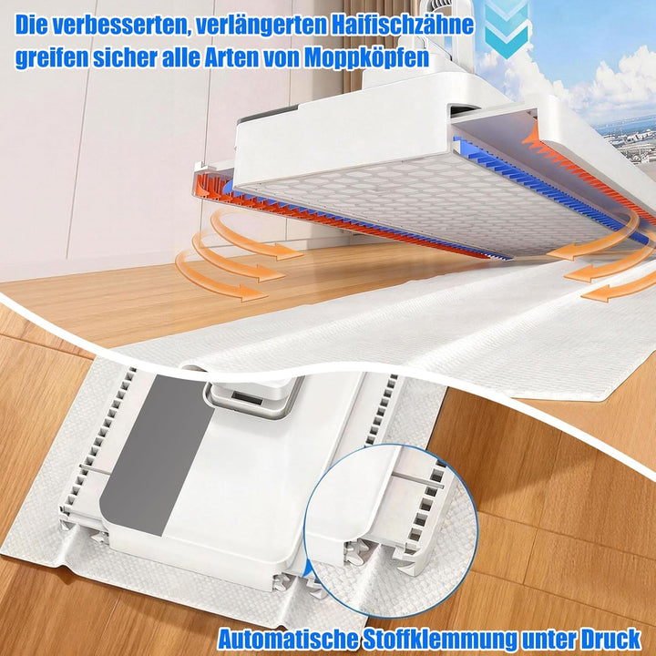 Wischmopp mit Druck-Klemm-System, 22 Mikrofasertücher, Teleskopstiel | Wischmopp mit Druck-Klemm-Sys