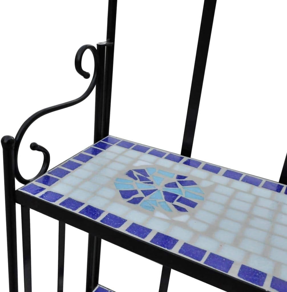 vidaXL Wandregal Mosaik Standregal Pflanzregal Blumentreppe Garten Blumenregal Blau und Weiss, Blau