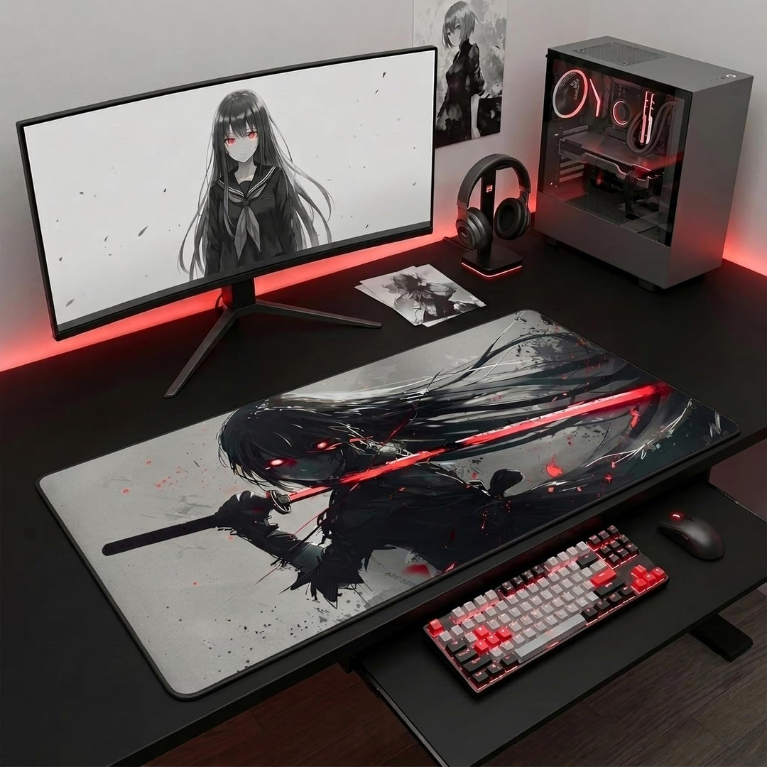 XXL Gaming Mauspad 900x400 - Vernähte Kanten & wasserabweisend - Anime Mousepad für Gamer & Büro - g