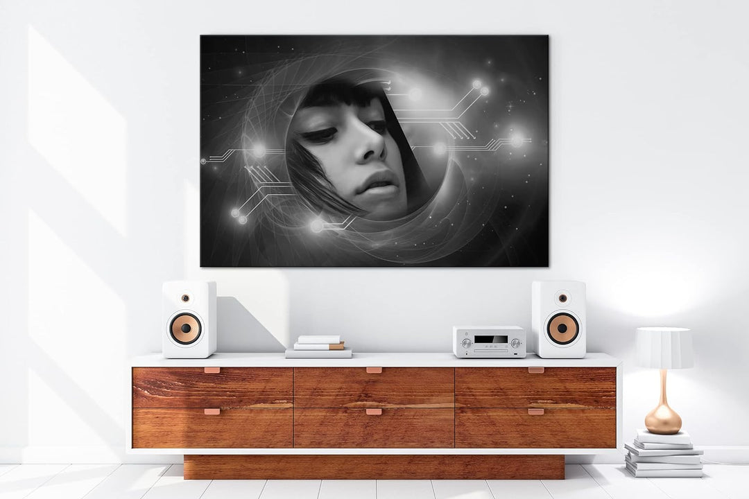 deyoli fantasievolle Science-Fiction Welt Format: 80x60 als Leinwand, Effekt: Schwarz&Weiss, Motiv f