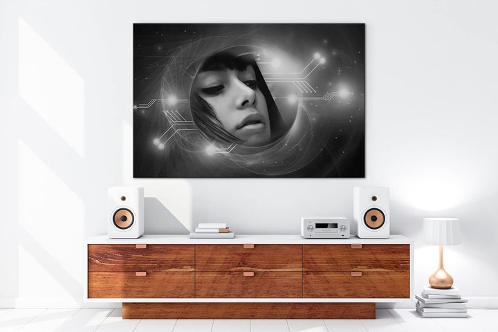deyoli fantasievolle Science-Fiction Welt Format: 80x60 als Leinwand, Effekt: Schwarz&Weiss, Motiv f