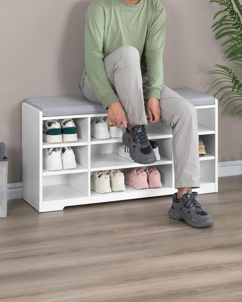Hzuaneri Schuhbank, Schuhregal mit Sitzfläche, Sitzbank mit Stauraum, Kissen, 9 Fächer, 103 x 30 x 5