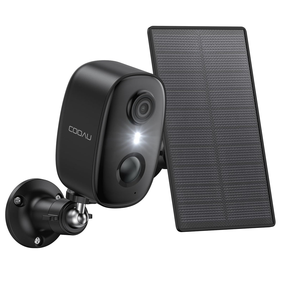 COOAU 2K Überwachungskamera Aussen Solar Akku，Kabellos IP Kamera Innen mit Wiederaufladbare Batterie