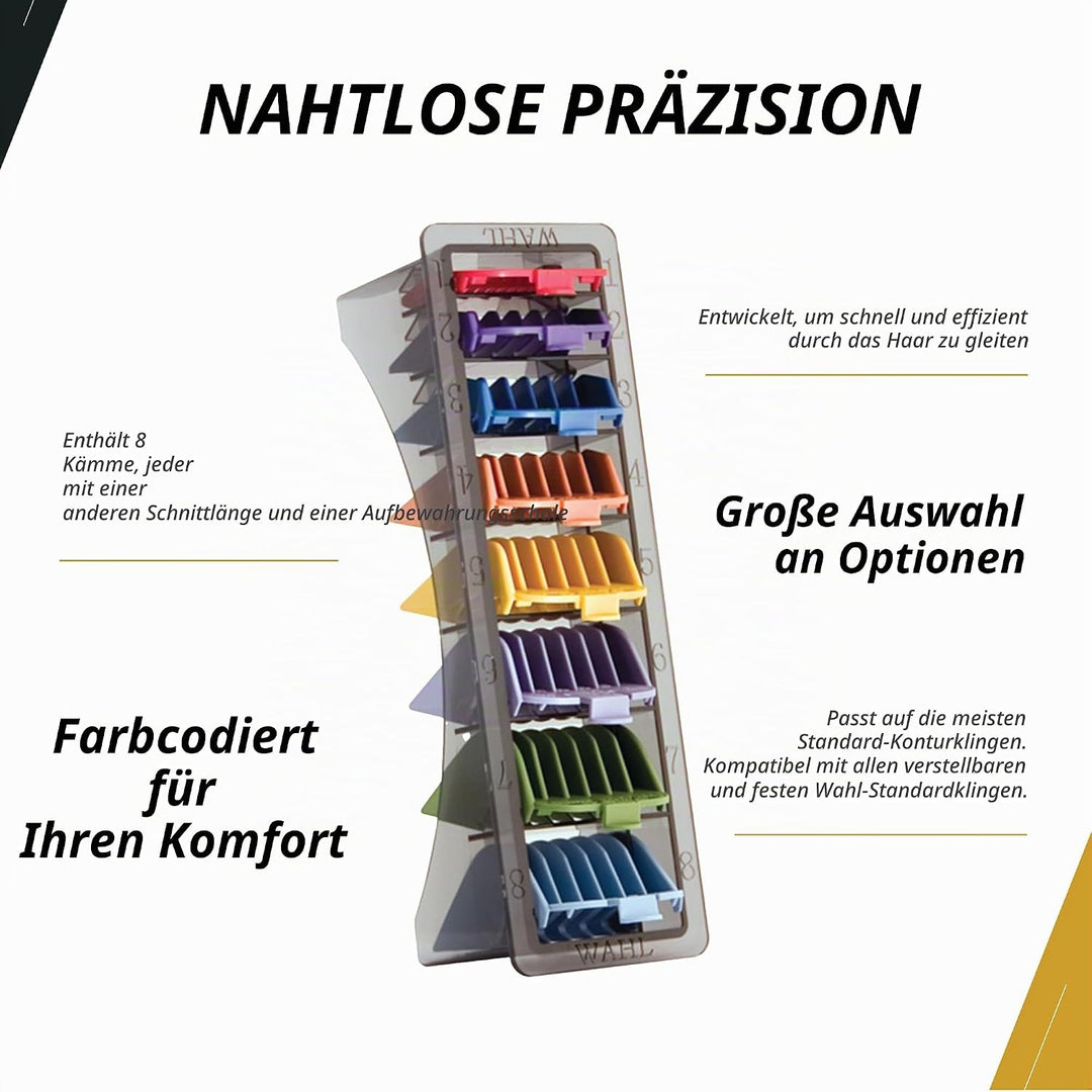Shaving Factory Wahl Clipper Cutting Guides (coloured), 1er Pack (1 x 8 Stück) Multifarbe, Multifarb