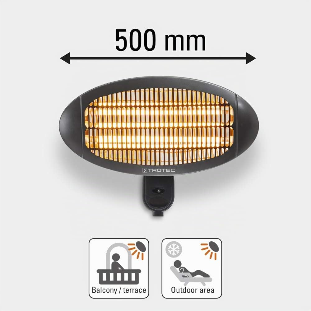 TROTEC Terassenheizstrahler Infrarot IR 2000 S – Heizleistung 650 W / 1300 W / 2000 W – Standgerät,