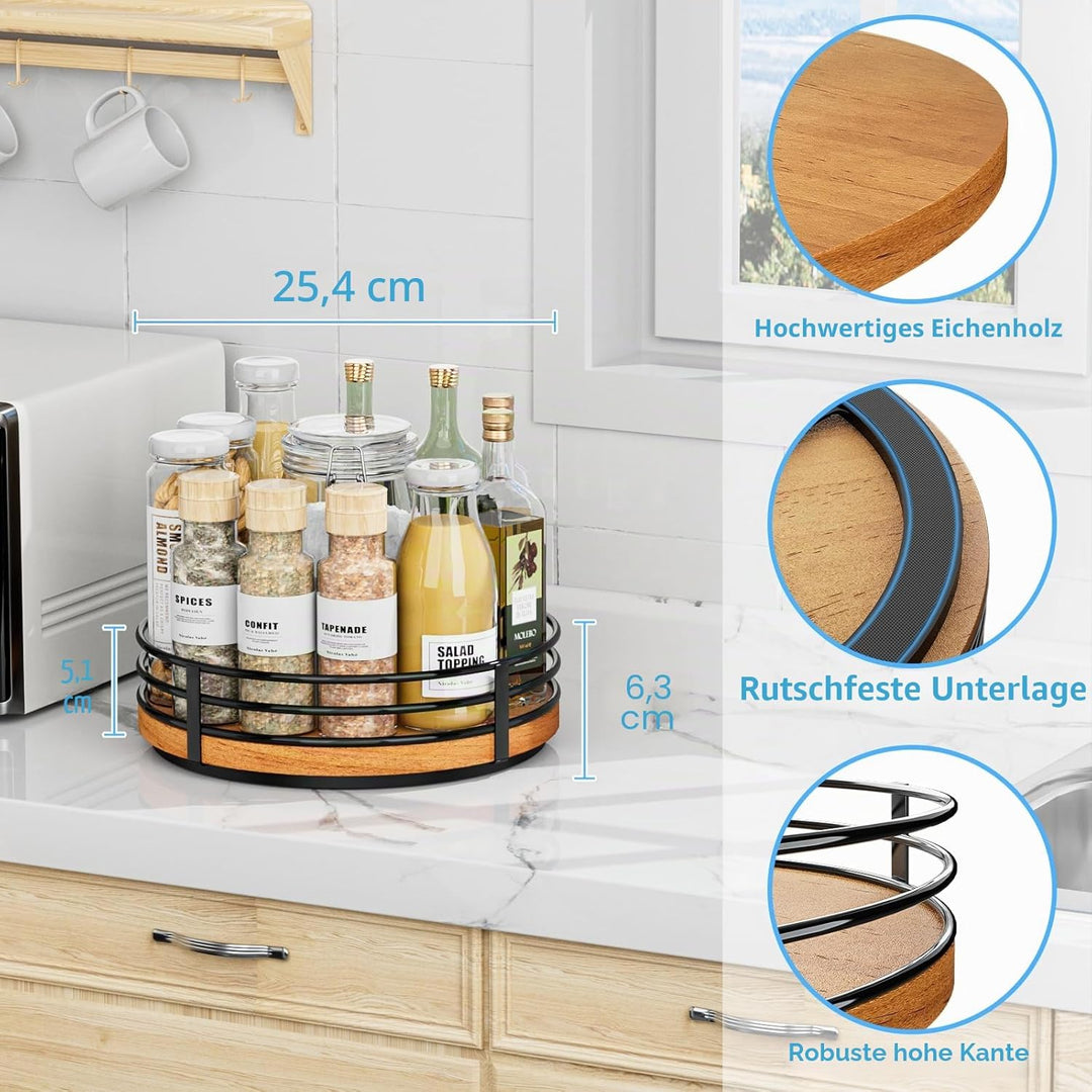 Lazy Susan Drehteller-Organizer aus Holz, rund, 25,4 cm, für Schrank, Küche, Arbeitsplatte, Esstisch