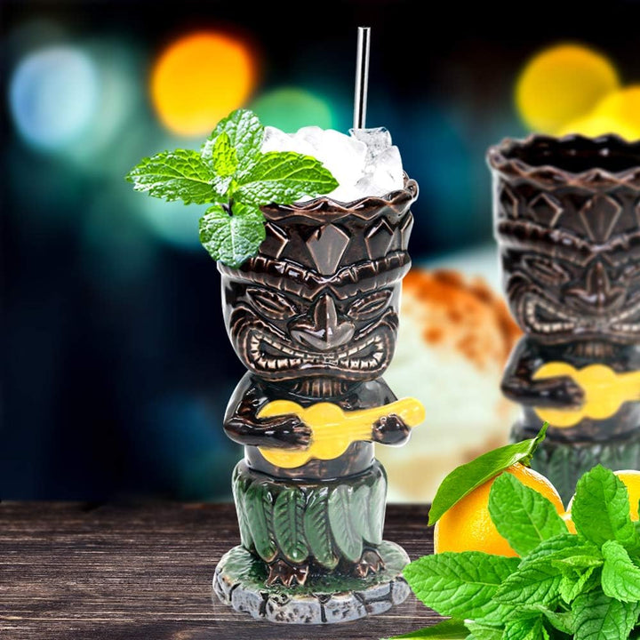 Tiki-Tassen-Set, Hawaii-Party-Becher aus Keramik, für Cocktails, hochwertiges Tassen-Set mit 4 Tasse
