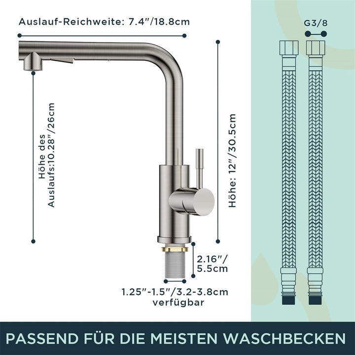 FORIOUS Wasserhahn, Hochdruck Küchenarmatur mit Brause Ausziehbar Armatur, Mischbatterie Spültischar