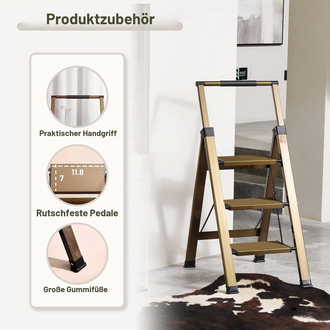 XinSunho Trittleiter 3 Stufen klappbar - Leiter Aluminium mit Handlauf - Tragbare Stehleiter - Anti-