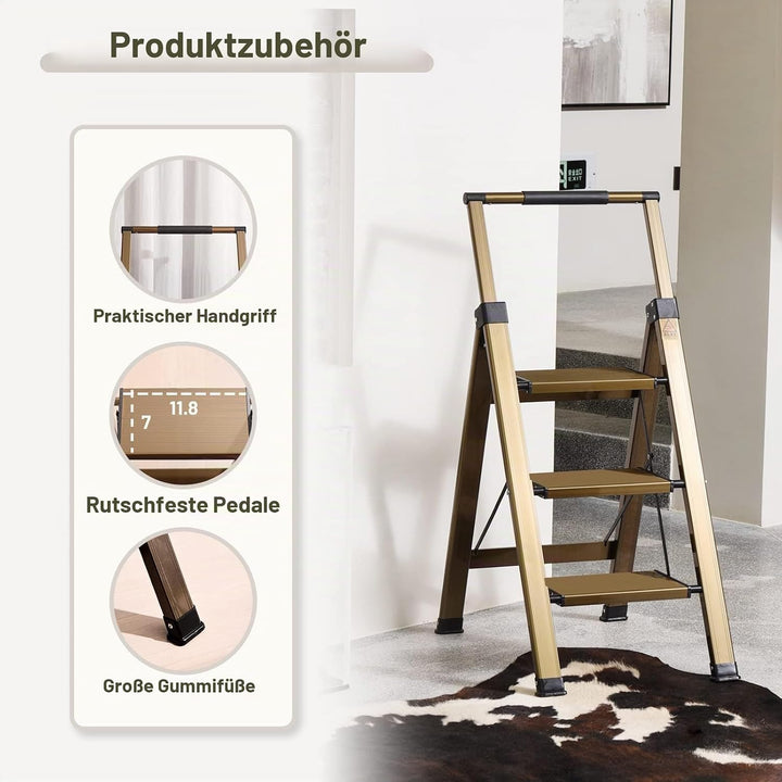 XinSunho Trittleiter 3 Stufen klappbar - Leiter Aluminium mit Handlauf - Tragbare Stehleiter - Anti-