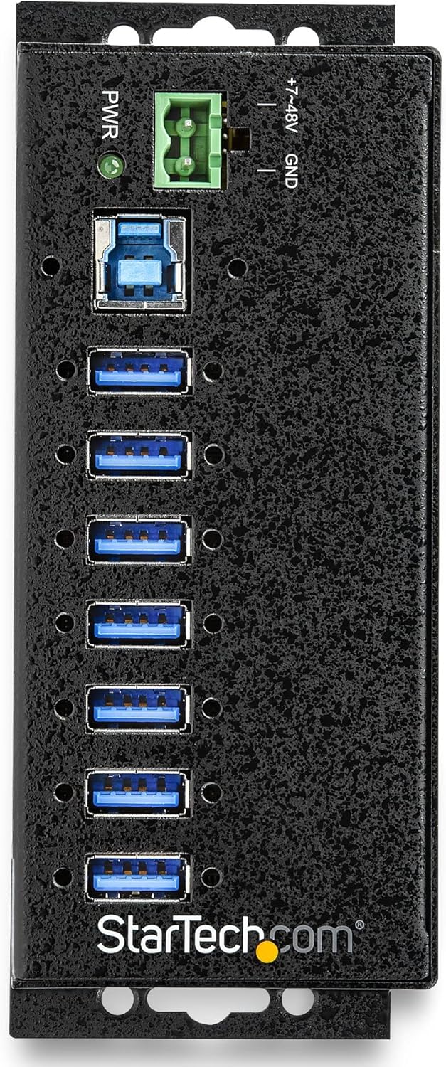 StarTech.com USB 3.0 Hub (7-Port, Din-Rail, Industrielle Anwendung, externes Netzteil, Überspannungs