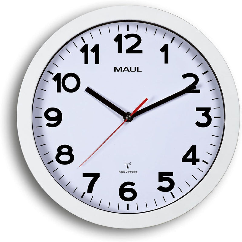 Maul Wanduhr MAULstep Ø 30 cm | Funkuhr mit automatischer Zeiteinstellung | ideal für Wohnzimmer, Sc