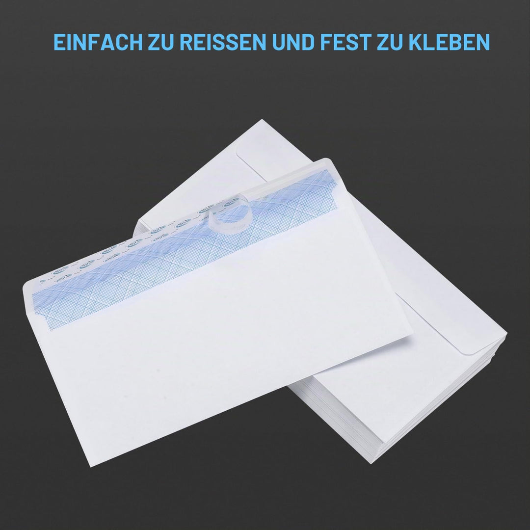 100 Briefumschläge mit Fenster, DIN Lang 225 x 116 mm, Laserbedruckbar, Hitzebeständiges Folienfenst