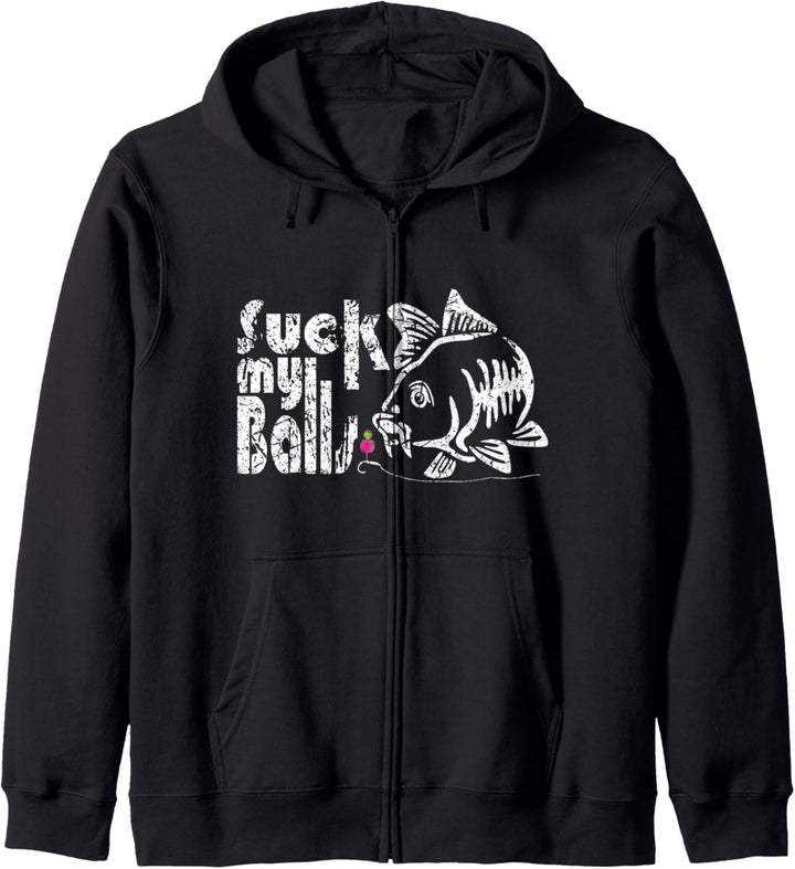 Karpfenangler Spruch Suck My Balls Lustiger Spruch Angler Kapuzenjacke