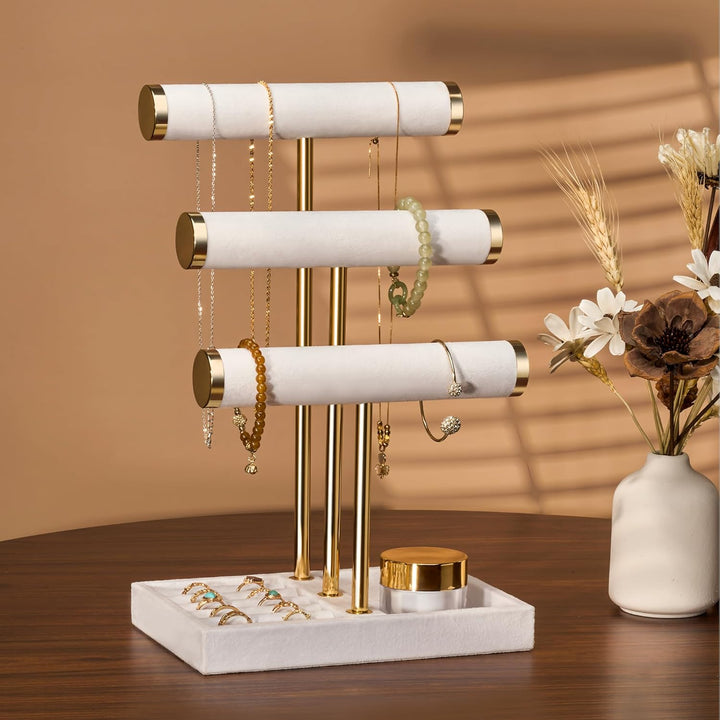 Schmuck Organizer mit 3 Ebenen - Weiss Schmuckständer Armbänder, Abnehmbarer T-Steg Schmuck Ständer,