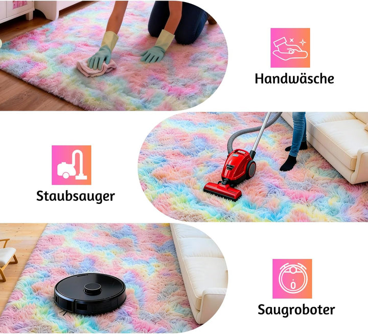 MARATIP Plüsch Teppich,Flauschiger Teppich Rund,grosse Grösse modernes Wohnzimmer,Kinder Mädchen,wei