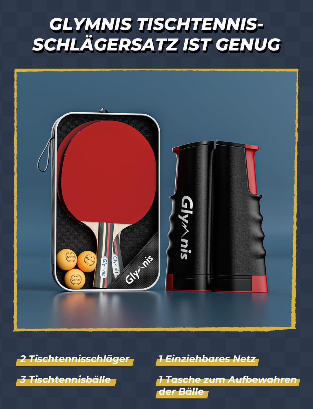 Glymnis Tischtennis-Set Tragbares Ping Pong Bälle Set für Indoor Outdoor Spiel Tischtennis-Training