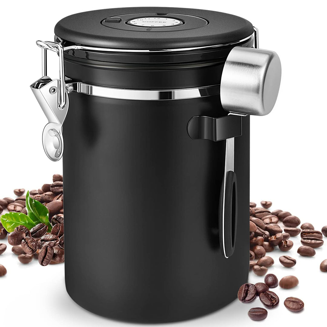 Royouzi Luftdichte Edelstahl Kaffeedose, Vakuum Kaffeedose, 1,8 L KaffeebohnenbehäLter Mit Edelstahl