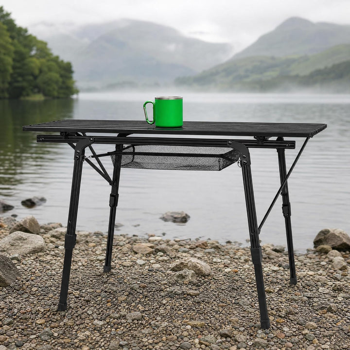 Klappbarer Campingtisch Aluminium, 45-68cm Höhenverstellbar Gartentisch mit Roll-up Tischplatte, Tra