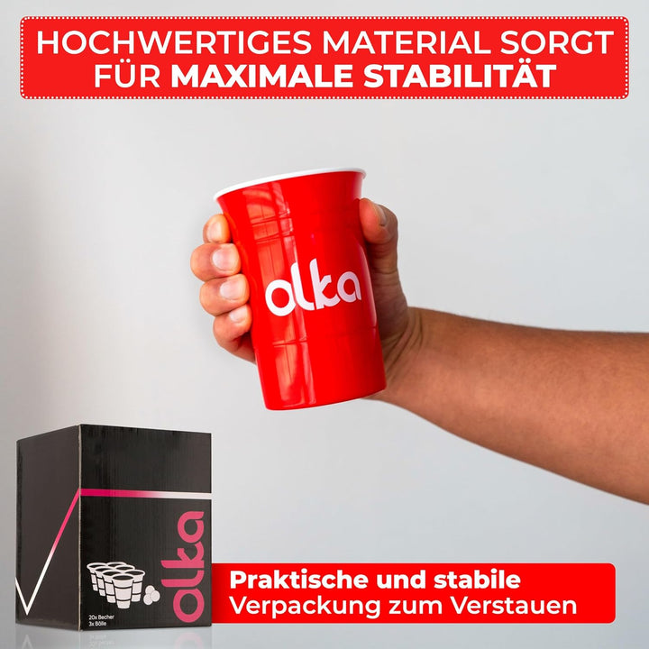 OLKA Hartplastik Partybecher in Premiumqualität | 20 Extra stabile und wiederverwendbare Redcups &amp; 3