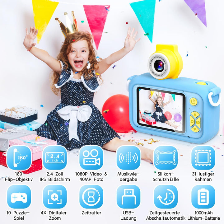 ARNSSIEN Digitalkamera für Kinder Kamera,2,4" IPS Kinderkamera mit 180°Flip | 1080P videokamera &amp; Se