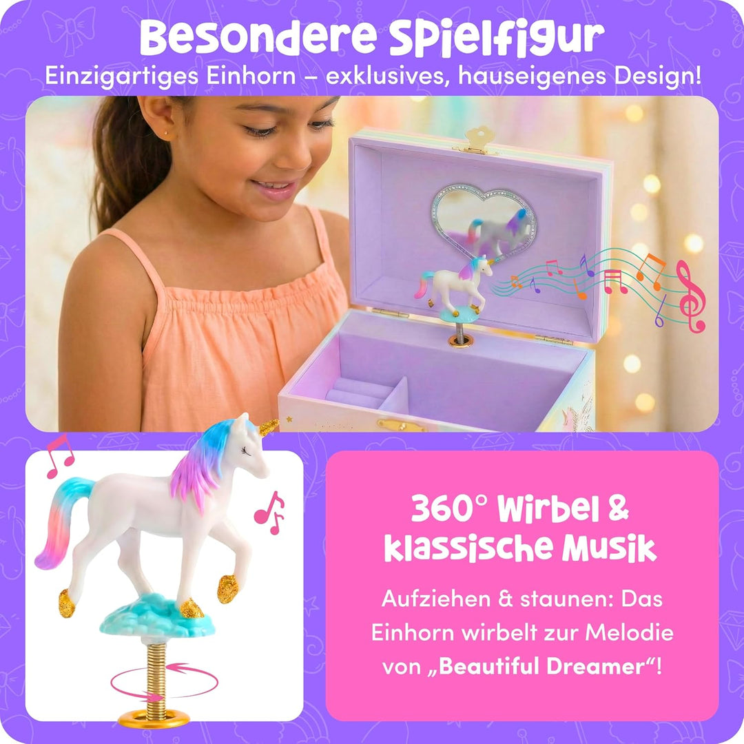 Musikalisches Einhorn-Schmuckkästchen für Mädchen – Kinderspieluhr mit drehendem Einhorn, Einhorn-Ge
