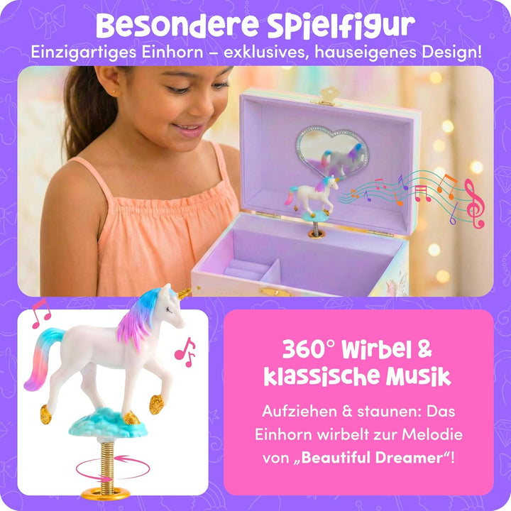 Musikalisches Einhorn-Schmuckkästchen für Mädchen – Kinderspieluhr mit drehendem Einhorn, Einhorn-Ge