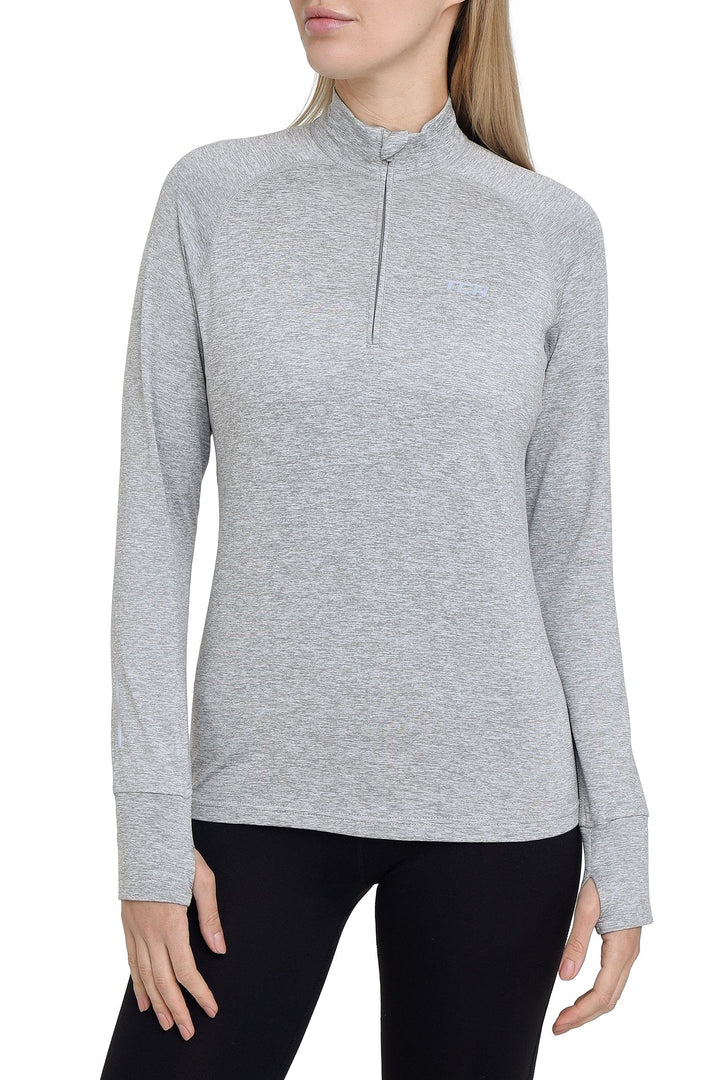 TCA Damen Winter Running Langarm Laufshirt mit Brustreissverschluss S Grau, S Grau