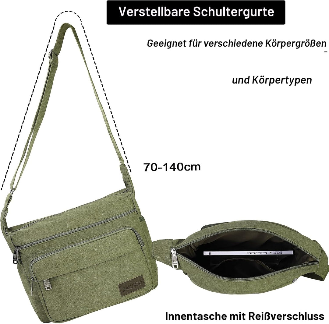 JAKAGO Wasserdichte Umhängetasche Herren,Multi-Tasche aus Segeltuch 15 Zoll Messenger Bag Arbeit Tas