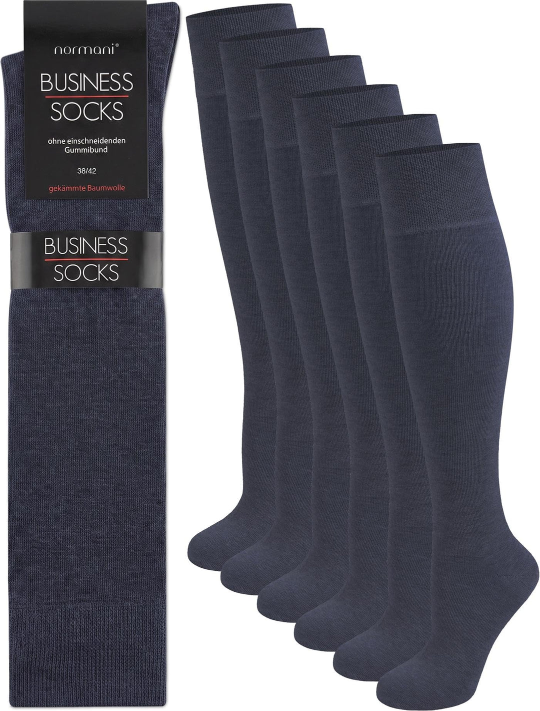 normani 6 Paar Original Business Kniestrümpfe Baumwolle mit Elasthan ohne Gummidruck Marine 39-42, M