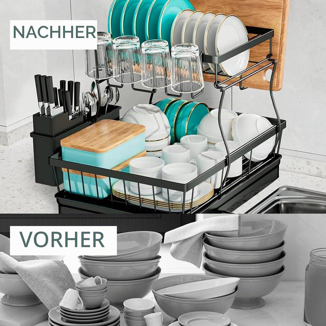 edihome, Abtropfgestell Geschirr, Geschirrständer für die Küchentheke, langlebiger Küchen-Trockenstä