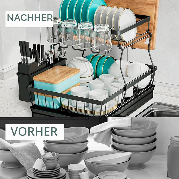 edihome, Abtropfgestell Geschirr, Geschirrständer für die Küchentheke, langlebiger Küchen-Trockenstä