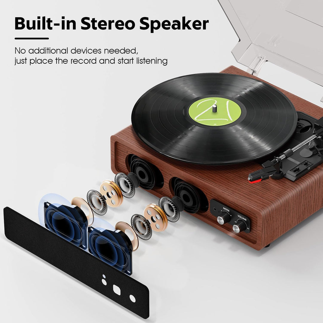 Plattenspieler, FYDEE Vinyl Plattenspieler mit Eingebauten Stereo-Lautsprechern, 3 Geschwindigkeiten