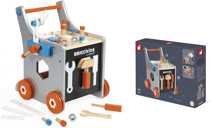 Janod - Brico'Kids Wooden Diy Trolley for Children - Magnetic - Pretend Play - 25 Tools and Accessor