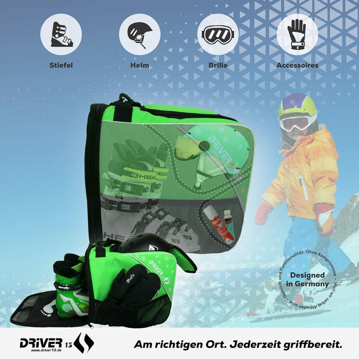 Driver13 Kinder Skistiefeltasche, Designed in Deutschland und seit vielen Jahren bewährt Grün, Grün