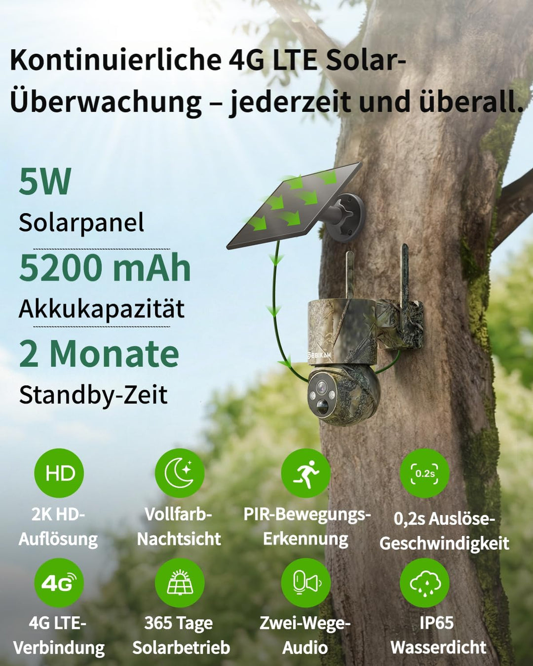 4G LTE Wildkamera 2er Set mit SIM Karte, Solar, 2K, 355° PTZ,