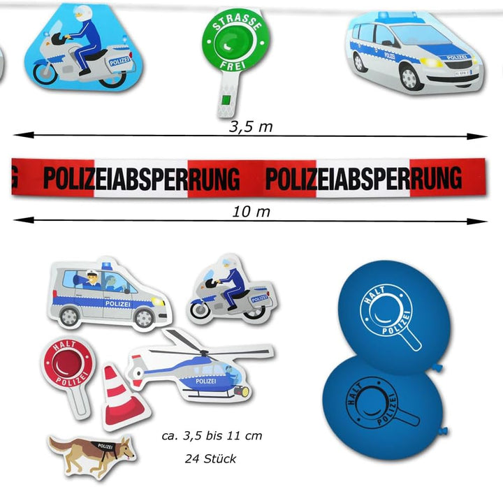 Polizei Deko Kindergeburtstag Party Set XL - Partydeko & Partygeschirr für 8 Polizeikinder Kindergeb
