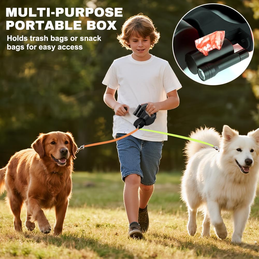 3m Hundeleine Doppelleine für 2 Hunde, Rollleine Einziehbare Hundeleine mit LED Licht, Automatische