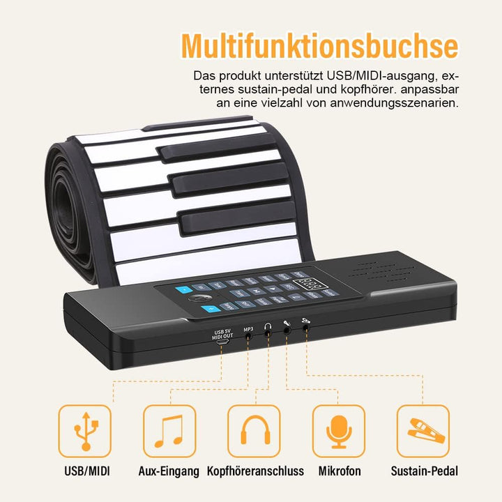 OYAYO Roll Up Piano Keyboard, 61 Tasten Rollpiano Unterstützt MIDI mit 128 Tönen und Rhythmen, Rollk