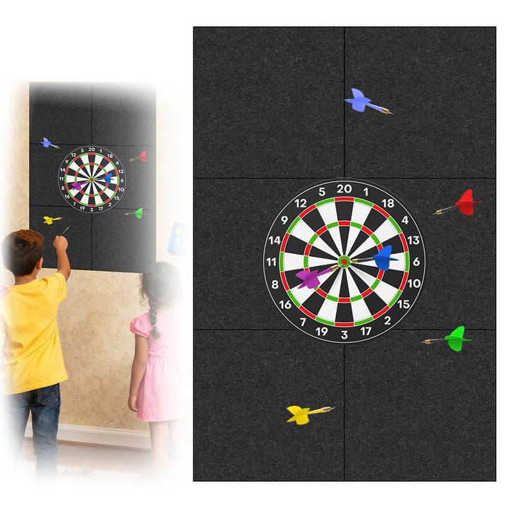 Dart Wandschutz 90x60 cm, Selbstklebend Filz Dartboard-Wandschutz mit Gespleisster Wandumrandung, 6